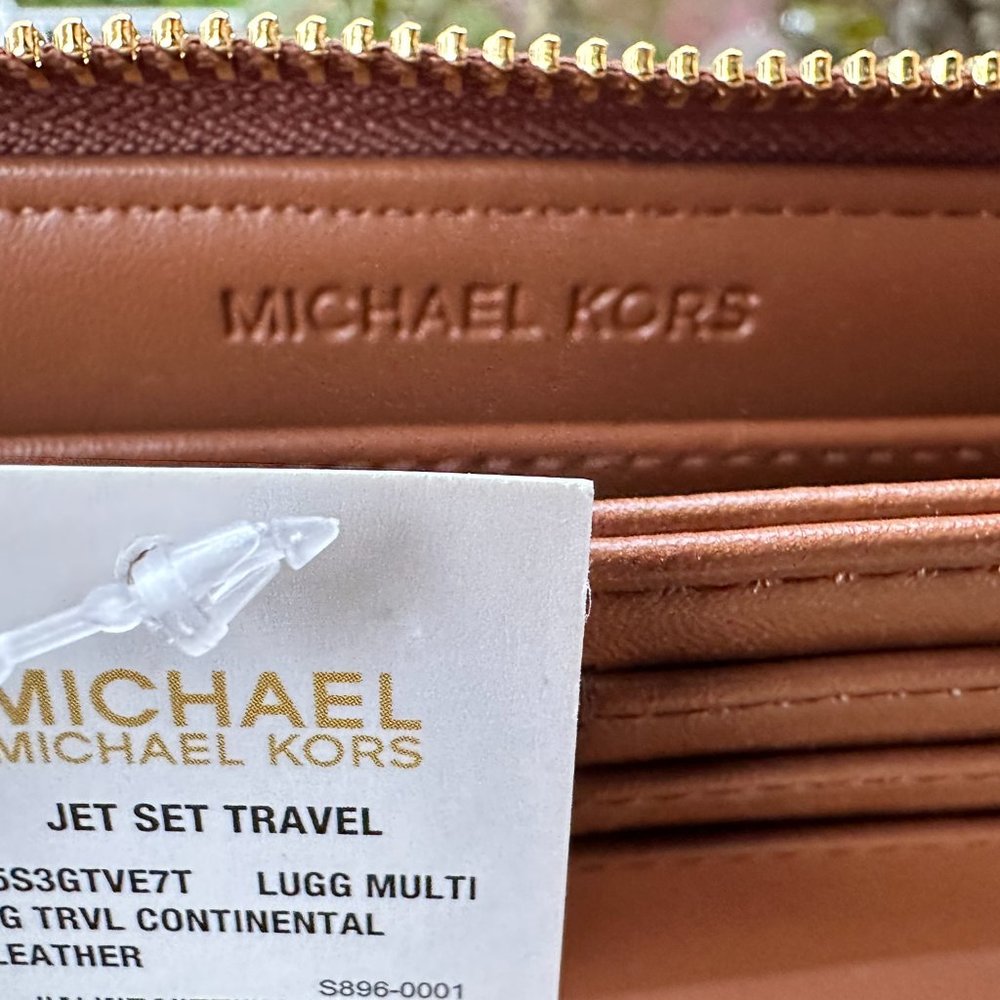 Michael Kors Jet Set Travel Large Continental Wallet Color-Block Brown Multi - Picture 4 of 9